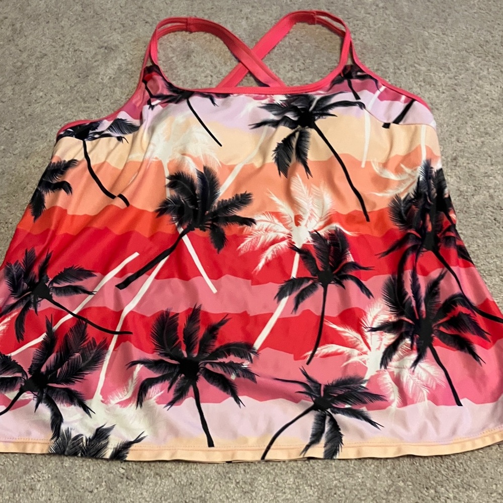 Womens Bathing Suit Top Tankini XXL Tropical Palm Trees Pink